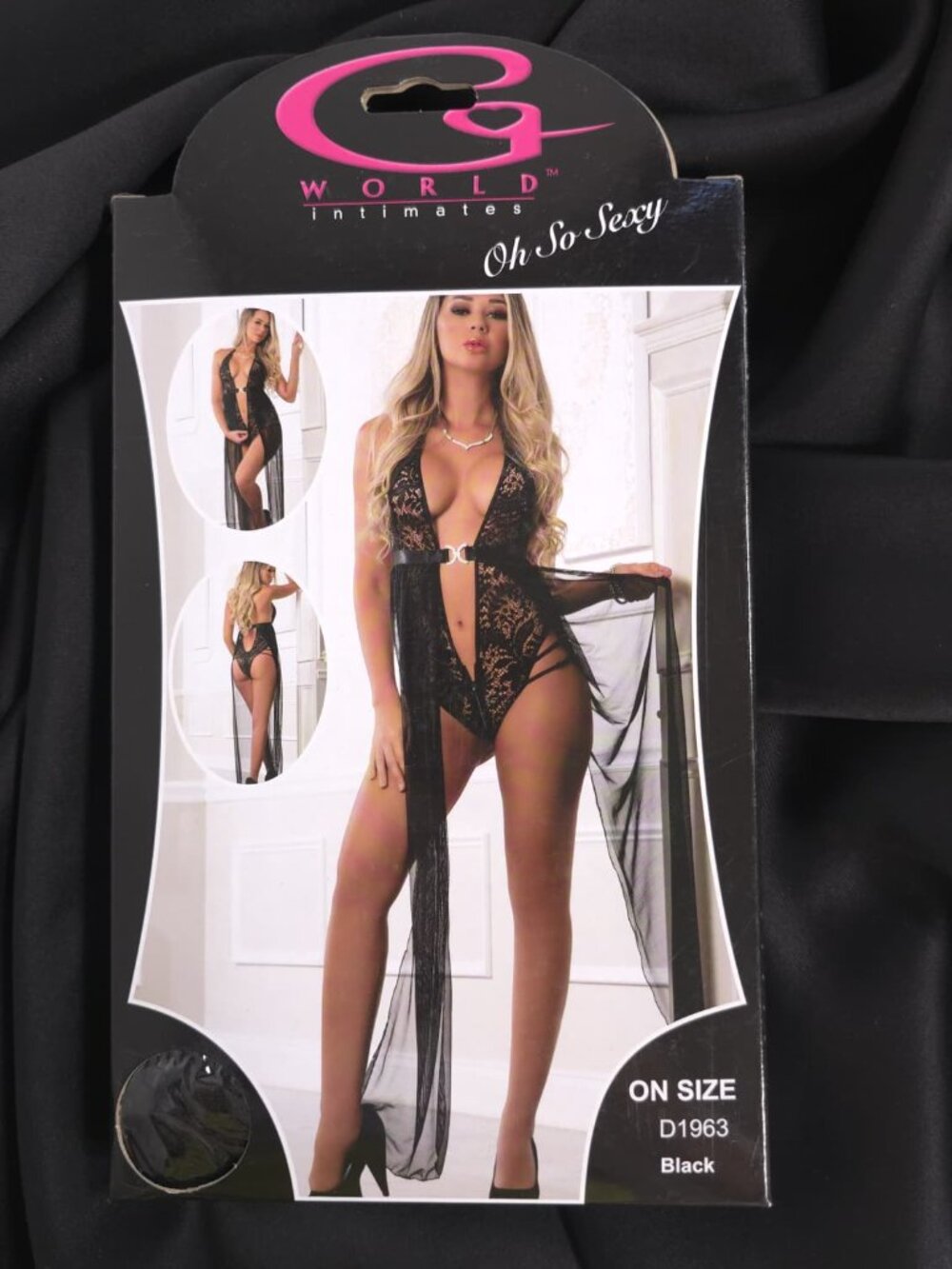 G World Intimates Black Lace Zipper Crotch Teddy Gown Bodysuit One Size